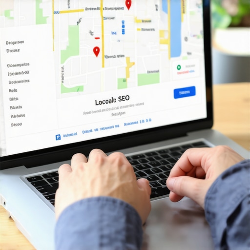 Person analyzing local SEO data on laptop with Google Maps open.