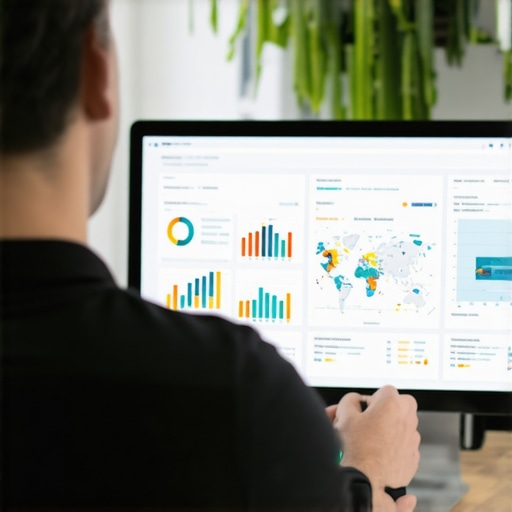 Person studying local SEO analytics on a computer with charts and maps.