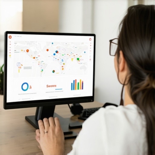 Expert analyzing Google Maps data and local SEO metrics on a laptop