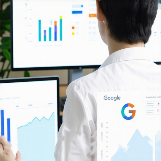 SEO expert reviewing local search analytics and Google Maps metrics in a modern office