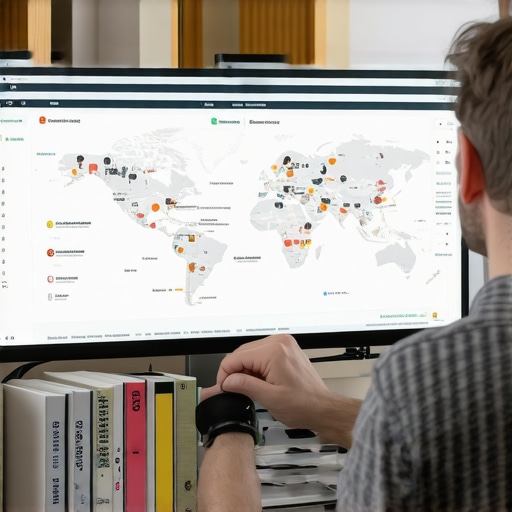 SEO specialist analyzing Google Maps rankings with charts and maps.