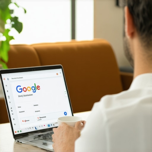 Business owner updating Google My Business listing on laptop.