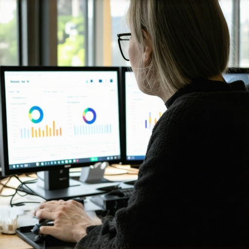 Business owner analyzing local SEO data on multiple screens