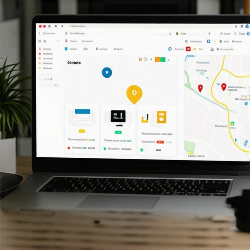 A person working on SEO tools with Google Maps dashboard on a laptop
