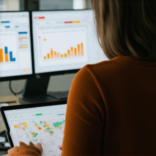 Digital marketing specialist reviewing local SEO and map ranking analytics on a computer screen.