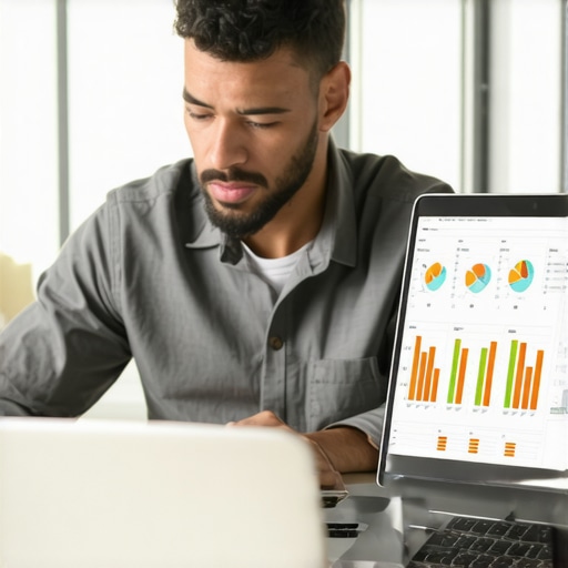 Digital marketer reviewing local SEO data and charts on a laptop to improve Google Maps rankings
