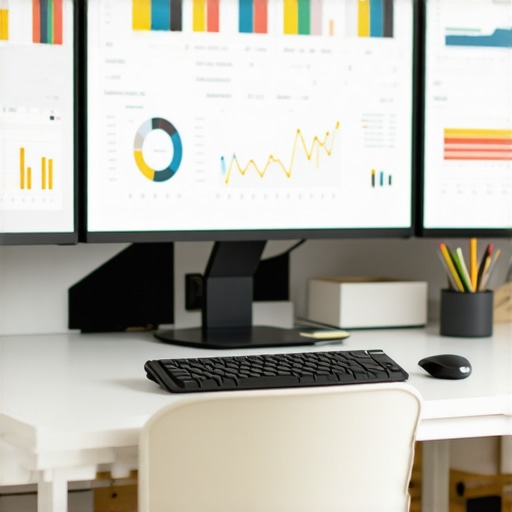 Modern SEO Workspace for Local Optimization A professional's workspace showing screens with local SEO dashboards and analytics.