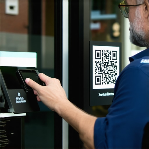 Business storefront with QR code encouraging customer interactions
