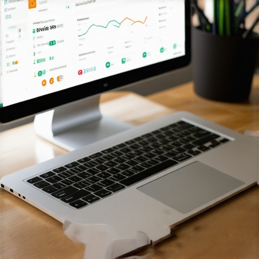 A desk scene with various digital marketing tools open on a laptop and monitor, emphasizing local SEO management.