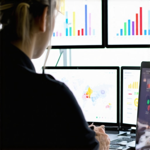 Person analyzing local SEO metrics on multiple screens