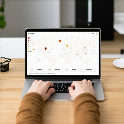 Person analyzing local SEO analytics and map rankings using digital tools in a workspace.