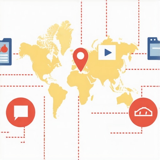 Illustration showing layered approach to boosting local map rankings with icons for data accuracy, engagement, visuals, signals, and analysis.