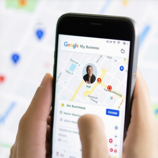 Person updating Google My Business profile on mobile device for local SEO improvements.