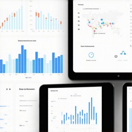 Local SEO Dashboard A person analyzing local SEO metrics on a digital dashboard with maps and graphs.