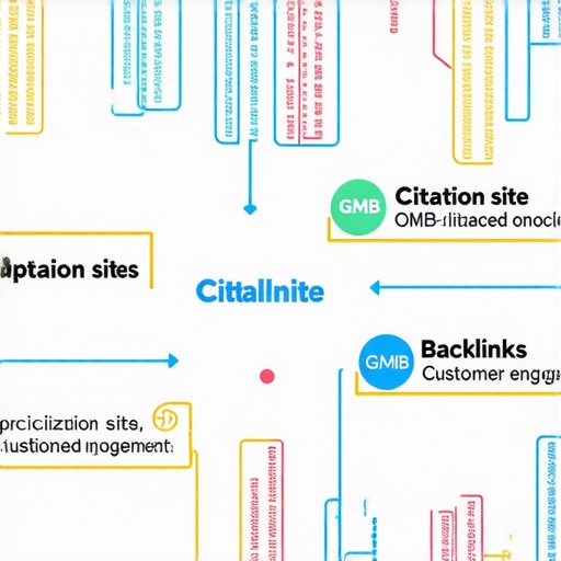 Local SEO Strategy Diagram Diagram illustrating key strategies for improving local map rankings, including citations, GMB optimization, backlinks, and customer engagement.