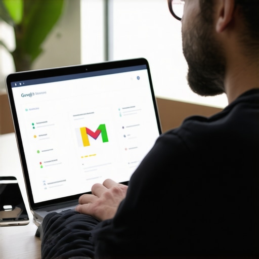 Business owner updating Google profile on laptop